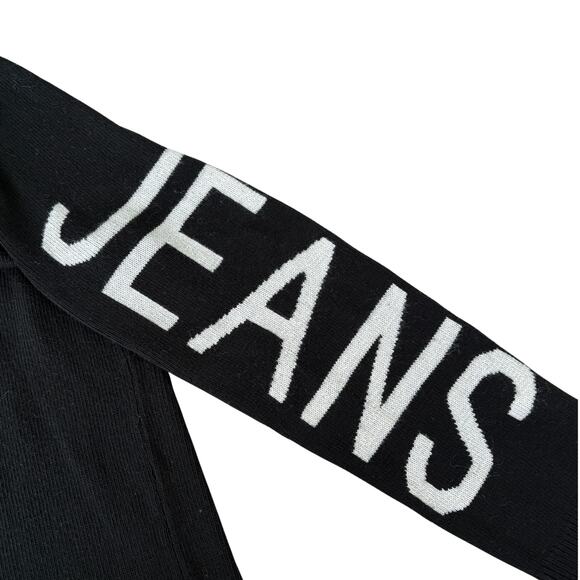 Calvin Klein Jeans Black Logo Knit Sweater Women’s L Y2K Spell Out Sleeve Back - Picture 4 of 7